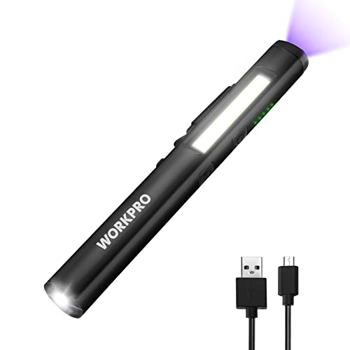WORKPRO Rechargeable Pen Light, 450 Lumen LED Flashlight with UV Light | Compact Pocket Flashlight, Dual Light Sources, Inspection Lighting, Repair Work Lighting, Pet Stain Detection
