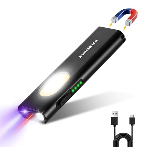EverBrite Rechargeable EDC Flat Flashlight, 1200LM Pocket Flashlight | White, UV & Red Light Modes with Red Laser, Red & Blue Strobe, Magnetic Clip for Work, Emergency & Camping