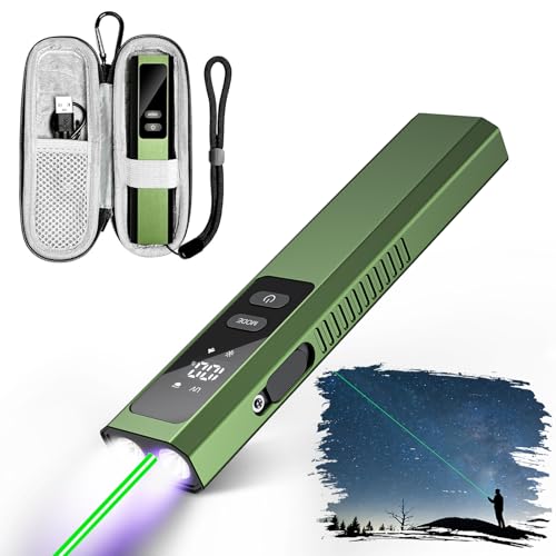 4-in-1 EDC Flat Flashlight, Green Laser Pointer, UV Light, Red Strobe Comb | Aluminum Alloy Handheld Flashlights, Waterproof Pocket Clip Slim Magnetic Handheld Flashlight USB-C Rechargeable - (Green)