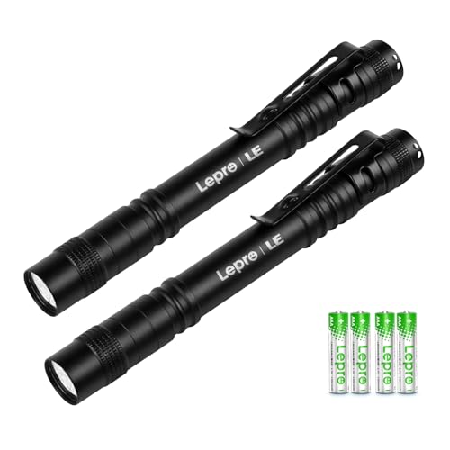 LE LED Pen Flashlights, Lightweight, Mini, Waterproof Pocket Flashlight with Clip, 2 Pack Small Flashlights for Inspection, Work, Emergency