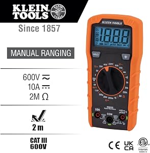 Klein Tools MM325 Multimeter, Digital Manual-Ranging 600V AC/DC Voltage Tester, Tests Batt