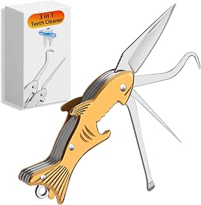 Titanium Metal Toothpick Multi-Tool – 4-in-1 Shark Design with Dental Picks, Mini Knife, E