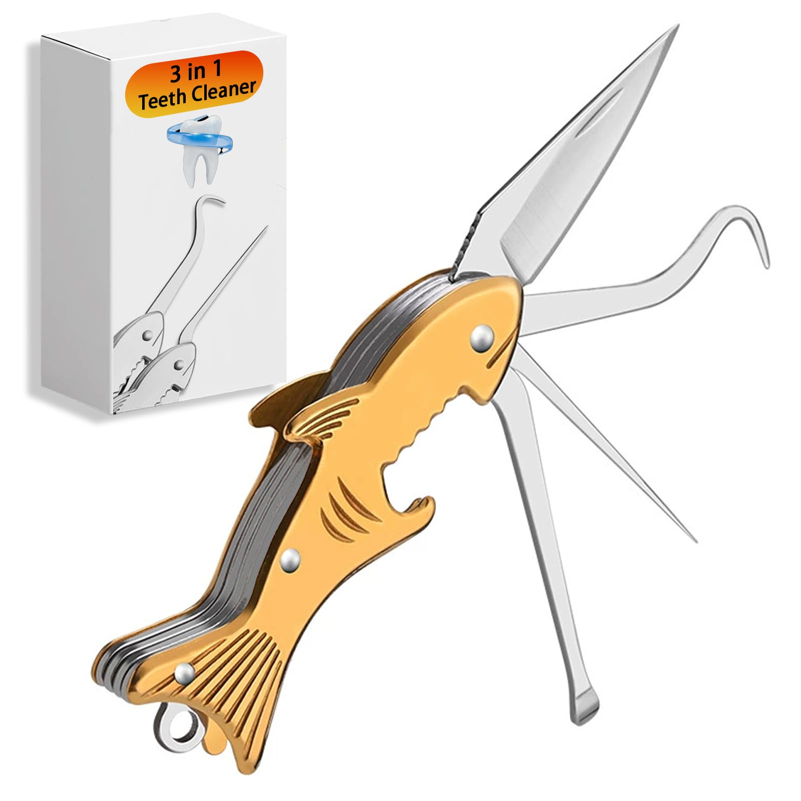 Titanium Metal Toothpick Multi-Tool – 4-in-1 Shark Design with Dental — Build quality and design details up close