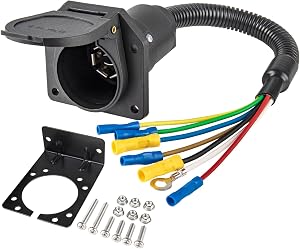 MECMO 7 Way RV Trailer Light Connector Socket 7 Pin Wire Electrical Trailer Adapter Quick 