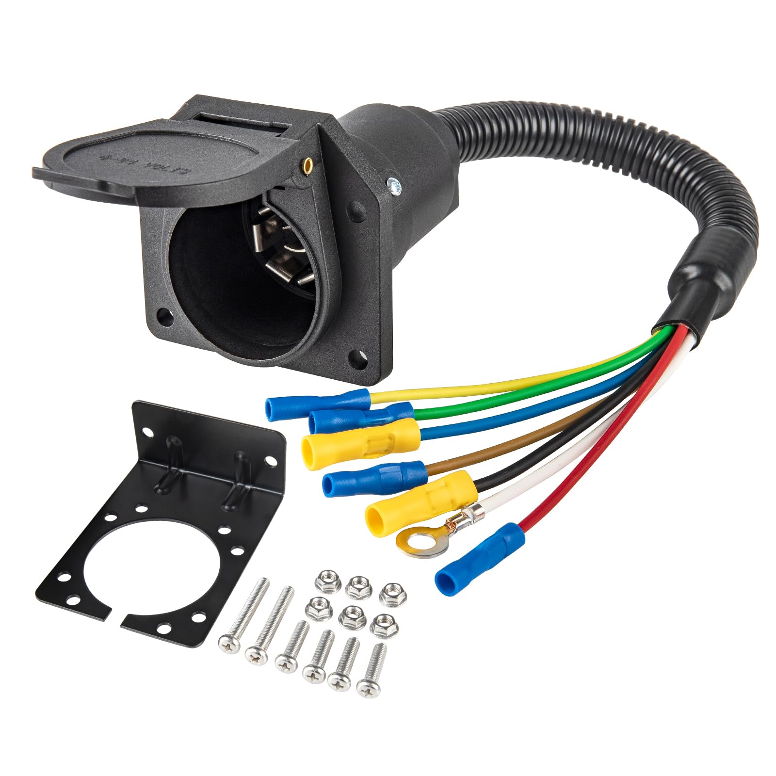 MECMO 7 Way RV Trailer Light Connector Socket 7 Pin Wire Electrical Tr — Build quality and design details up close