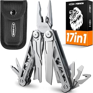 PERWIN Multitool, 17-in-1 Stainless Steel Multi Tool Pliers with Self-Locking, Pocket Knif