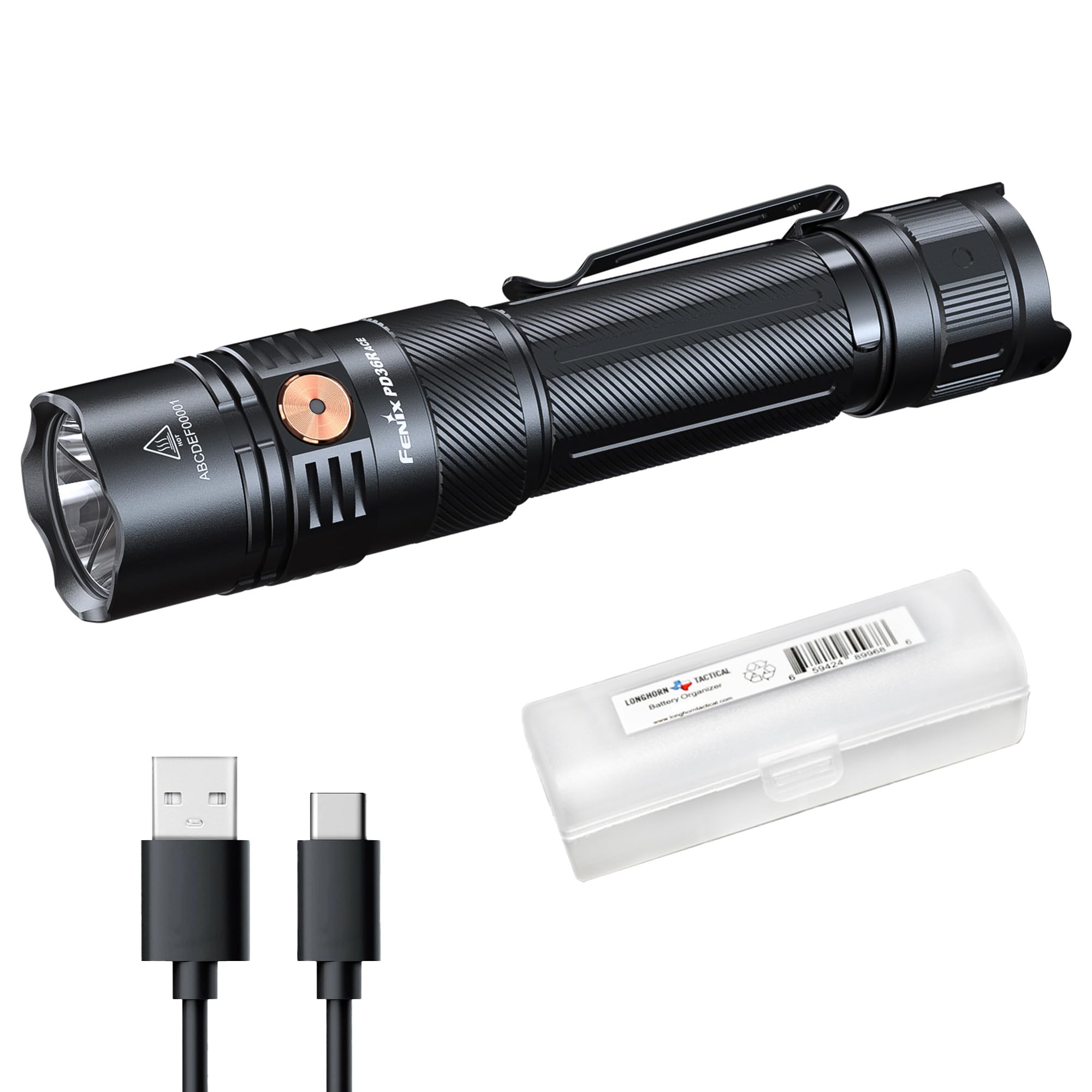 Fenix PD36R ACE 3000 Lumen Rechargeable Tactical Flashlight, USB-C Dua — Build quality and design details up close